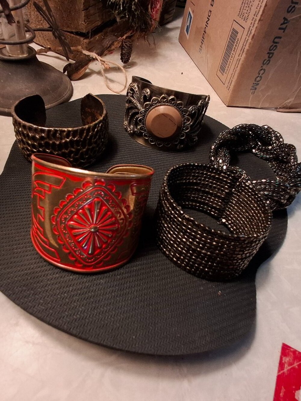 5 Vintage 80's Metal Cuff Bangle Bracelets